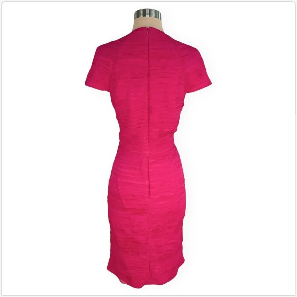 Tadashi Shoji Pink Fuchsia Silk Chiffon V-Neck Cocktail Party Sheath Dress 12